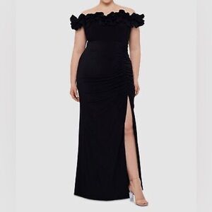 New Xscape Black Ruffled Off-The-Shoulder Long Sheath Dress Plus Size 18W 5612XW